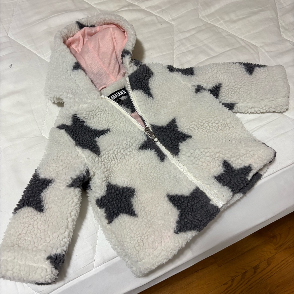 Steve Madden White and Gray Sherpa Jacket